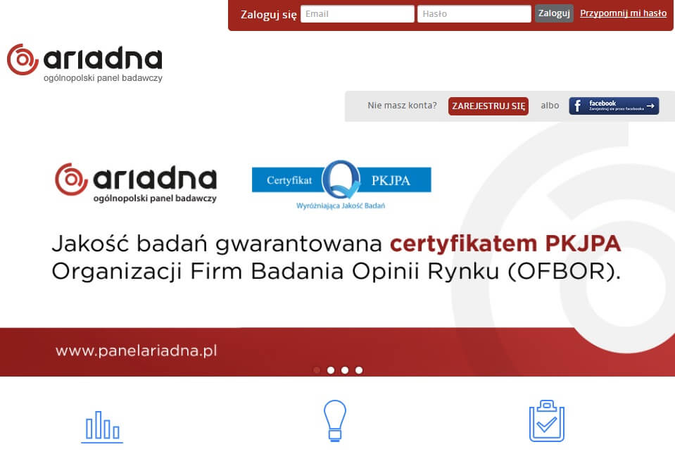Strona WWW Panel Ariadna Screen Strony WWW Panel Ariadna