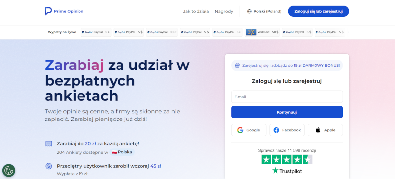 Strona WWW Wypełniaj Ankiety w Prime Opinion Screen Strony WWW Wypełniaj Ankiety w Prime Opinion